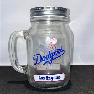 Vintage Los Angeles Dodgers Glass Mason Jar Mug - Blue and Red